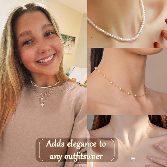 Pearl Necklaces for Women, 14K Gold Pearl Necklace Silver Pearl Jewelry Set as T - Picture 8 of 9